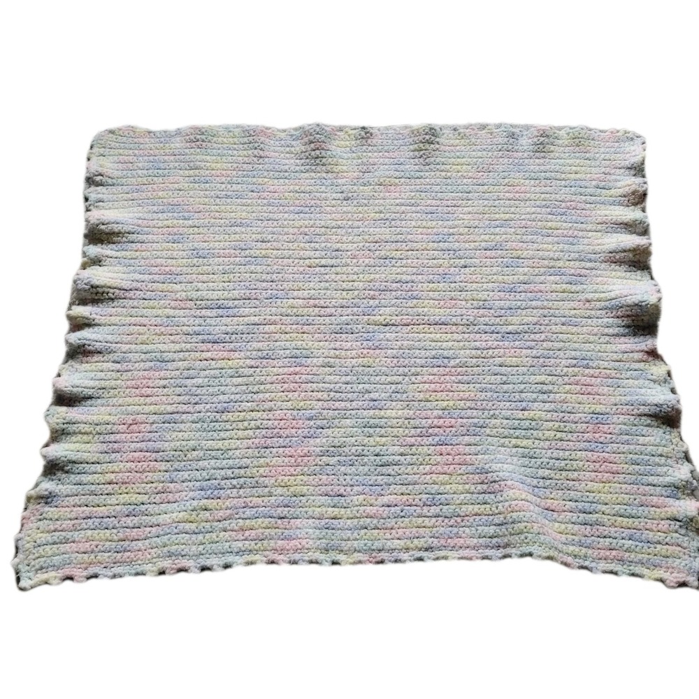 Handmade Pastel Crochet Baby Blanket - Soft Rainbow Waves - 30" x‎ 26"